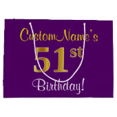 Elegant, Paars, Faux Gold 51st Birthday + naam Groot Cadeauzakje (Achterkant)