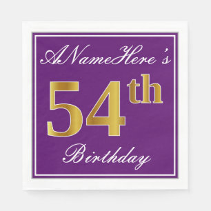 Elegant Paars, Faux Gold 54th Birthday + Naam Servet