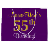 Elegant, Paars, Faux Gold 55th Birthday + naam Large Cadeautasje (Achterkant)