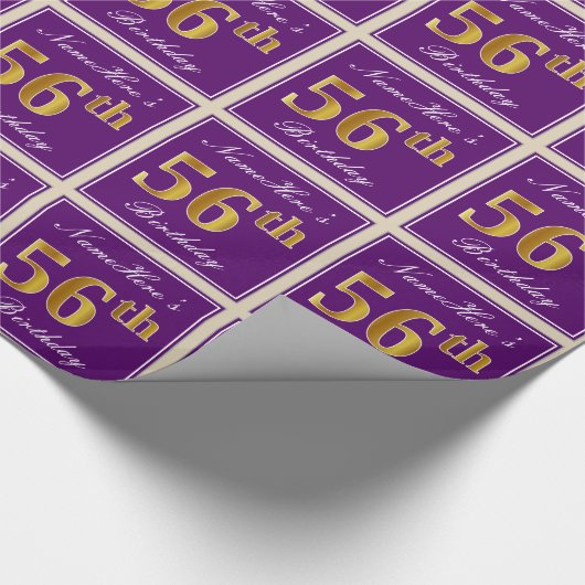 Elegant, Paars, Faux Gold 56th Birthday + naam Cadeaupapier (Hoek)
