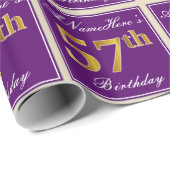 Elegant, Paars, Faux Gold 57th Birthday + naam Cadeaupapier (Rol Hoek)