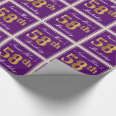 Elegant, Paars, Faux Gold 58th Birthday + naam Cadeaupapier (Hoek)