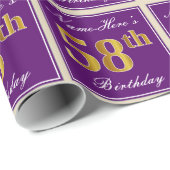 Elegant, Paars, Faux Gold 58th Birthday + naam Cadeaupapier (Rol Hoek)