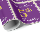 Elegant, Paars, Faux Gold 5th Birthday + Naam Cadeaupapier (Rol Hoek)