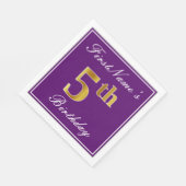 Elegant Paars, Faux Gold 5th Birthday + Naam Servet (Hoek)