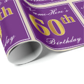Elegant, Paars, Faux Gold 60th Birthday + naam Cadeaupapier (Rol Hoek)