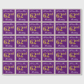 Elegant, Paars, Faux Gold 62e verjaardag + naam Cadeaupapier (Vlak)