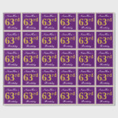 Elegant, Paars, Faux Gold 63rd Birthday + naam Cadeaupapier (Vlak)