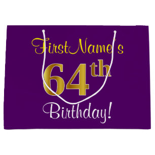 Elegant, Paars, Faux Gold 64th Birthday + naam Groot Cadeauzakje