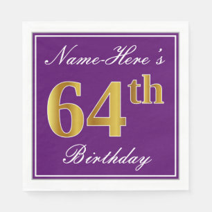 Elegant Paars, Faux Gold 64th Birthday + Naam Servet