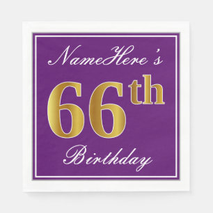 Elegant Paars, Faux Gold 66th Birthday + Naam Servet