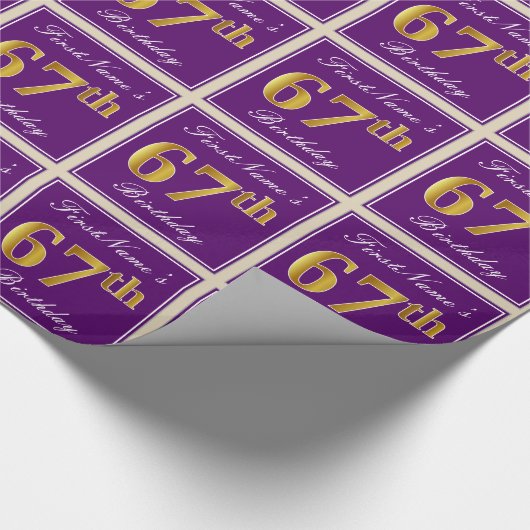 Elegant, Paars, Faux Gold 67th Birthday + Naam Cadeaupapier (Hoek)