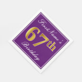 Elegant Paars, Faux Gold 67th Birthday + Naam Servetten (Hoek)