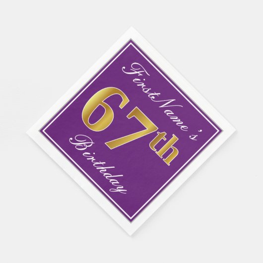 Elegant Paars, Faux Gold 67th Birthday + Naam Servetten (Hoek)
