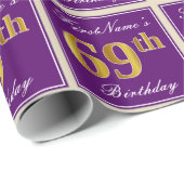Elegant, Paars, Faux Gold 69th Birthday + naam Cadeaupapier (Rol Hoek)