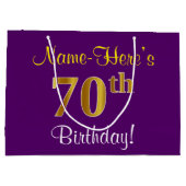 Elegant, Paars, Faux Gold 70th Birthday + naam Large Cadeautasje (Achterkant)