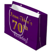 Elegant, Paars, Faux Gold 70th Birthday + naam Large Cadeautasje (Voorkant Gekanteld)