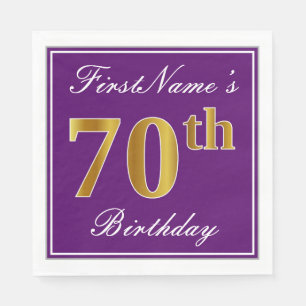 Elegant Paars, Faux Gold 70th Birthday + Naam Servetten