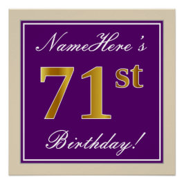 Elegant, Paars, Faux Gold 71st Birthday + naam Poster