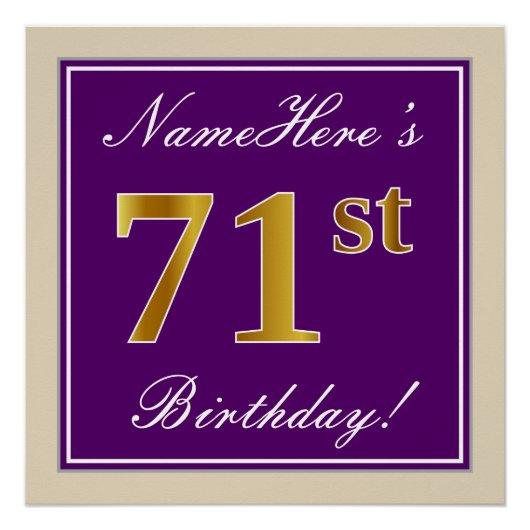 Elegant, Paars, Faux Gold 71st Birthday + naam Poster (Voorkant)