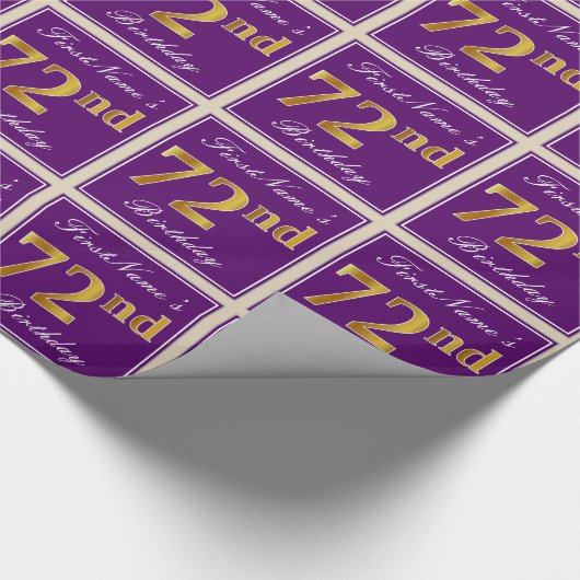Elegant, Paars, Faux Gold 72e verjaardag + naam Cadeaupapier (Hoek)