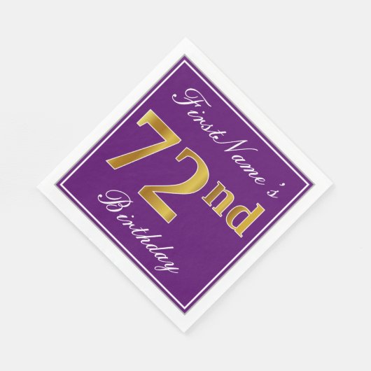 Elegant Paars, Faux Gold 72e verjaardag + naam Servetten (Hoek)