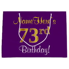 Elegant, Paars, Faux Gold 73rd Birthday + naam Groot Cadeauzakje