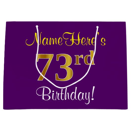 Elegant, Paars, Faux Gold 73rd Birthday + naam Groot Cadeauzakje (Voorkant)
