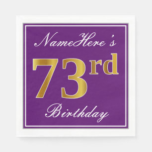 Elegant Paars, Faux Gold 73rd Birthday + Naam Servetten
