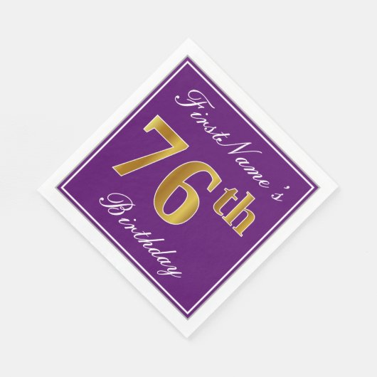 Elegant Paars, Faux Gold 76th Birthday + Naam Servetten (Hoek)
