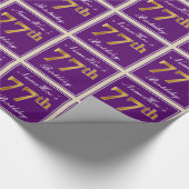 Elegant, Paars, Faux Gold 77th Birthday + naam Cadeaupapier (Hoek)