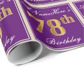 Elegant, Paars, Faux Gold 78th Birthday + naam Cadeaupapier (Rol Hoek)