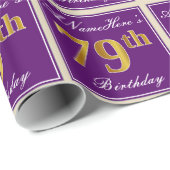 Elegant, Paars, Faux Gold 79th Birthday + naam Cadeaupapier (Rol Hoek)