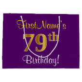 Elegant, Paars, Faux Gold 79th Birthday + naam Large Cadeautasje (Achterkant)