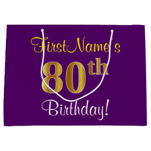Elegant, Paars, Faux Gold 80th Birthday + naam Groot Cadeauzakje