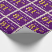 Elegant, Paars, Faux Gold 81st Birthday + naam Cadeaupapier (Hoek)