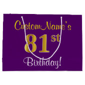 Elegant, Paars, Faux Gold 81st Birthday + naam Large Cadeautasje (Achterkant)