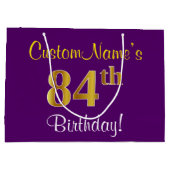 Elegant, Paars, Faux Gold 84th Birthday + naam Groot Cadeauzakje (Achterkant)