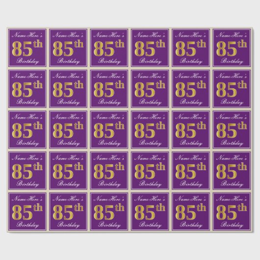 Elegant, Paars, Faux Gold 85th Birthday + naam Cadeaupapier (Vlak)