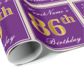 Elegant, Paars, Faux Gold 86th Birthday + naam Cadeaupapier (Rol Hoek)