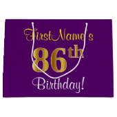 Elegant, Paars, Faux Gold 86th Birthday + naam Groot Cadeauzakje (Voorkant)