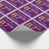 Elegant, Paars, Faux Gold 87th Birthday + naam Cadeaupapier (Hoek)