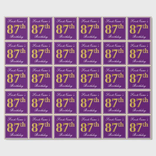 Elegant, Paars, Faux Gold 87th Birthday + naam Cadeaupapier (Vlak)