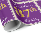 Elegant, Paars, Faux Gold 87th Birthday + naam Cadeaupapier (Rol Hoek)