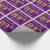 Elegant, Paars, Faux Gold 89th Birthday + naam Cadeaupapier (Hoek)