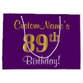 Elegant, Paars, Faux Gold 89th Birthday + naam Large Cadeautasje (Achterkant)