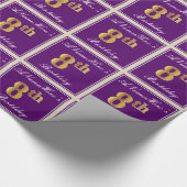 Elegant, Paars, Faux Gold 8th Birthday + naam Cadeaupapier (Hoek)
