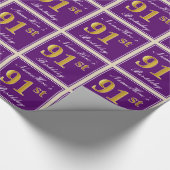 Elegant, Paars, Faux Gold 91st Birthday + naam Cadeaupapier (Hoek)
