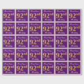 Elegant, Paars, Faux Gold 92nd Birthday + Naam Cadeaupapier (Vlak)