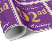 Elegant, Paars, Faux Gold 92nd Birthday + Naam Cadeaupapier (Rol Hoek)